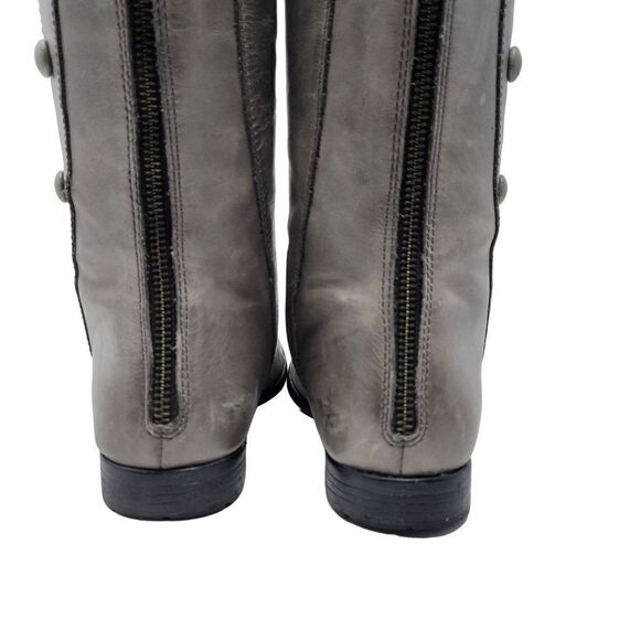 Born Gray Tall Distressed Leather Boots 7 Button Flat Zip Up Mid Calf Boho - Picture 7 of 13